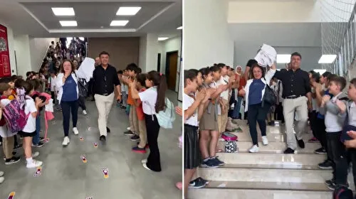 Emekliye ayrılan 46 yıllık öğretmene duygusal veda: Öğrenciler koridorda sıralandı alkışlarla uğurladı