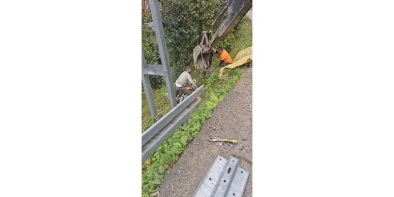 İneği vinçle düştüğü yamaçtan kurtardılar